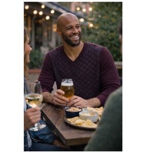 Toscano Men's Burgundy Merino Wool V-Neck Sweater